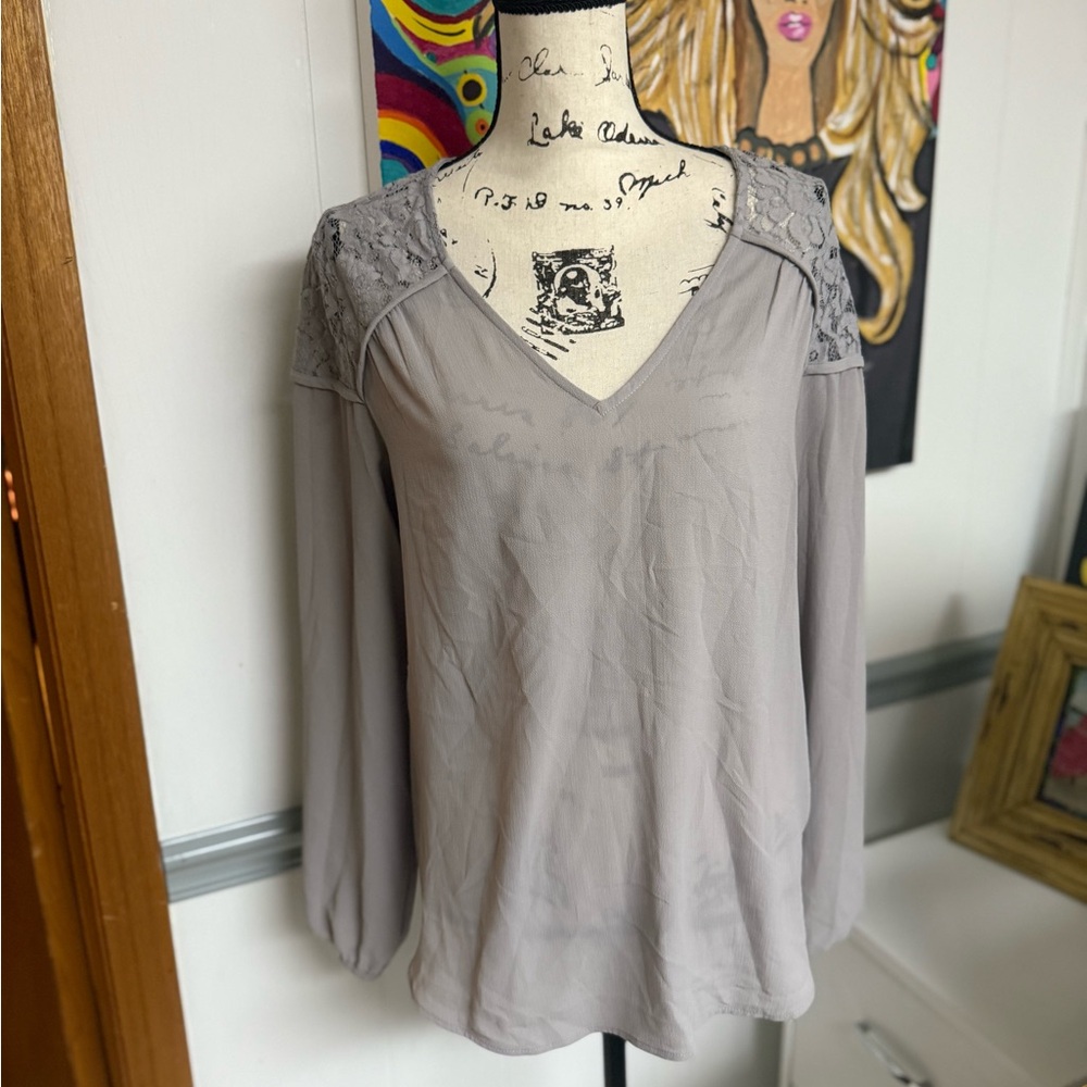 Grey lace accent top